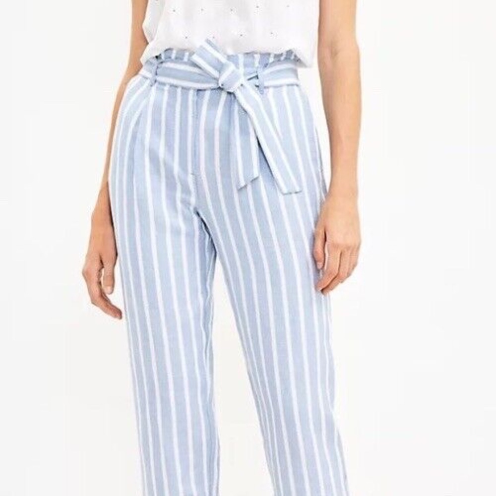 The Belted Paperbag Ankle Pant in Linen Blend Anne Taylor LOFT